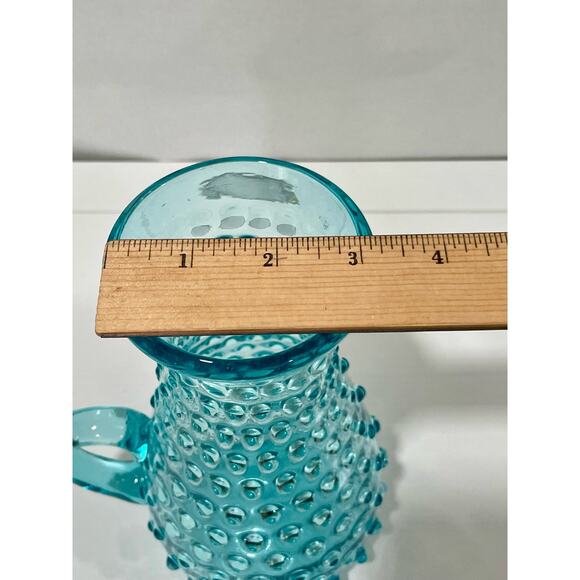 Vintage Handblown Hobnail Glass Aqua Blue Large 9.75" Tall Handled Pitcher - Picture 12 of 12
